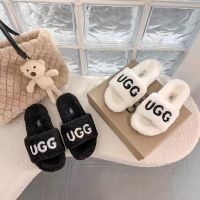 Cyber Red Plush Slippers for Women uggˉOuterwear 2023 Autumn/Winter New Thick Sole Popular Letter Lamb Hair Slippers for Home Use