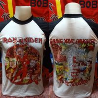 เสื้อวง IRON MAIDEN วงร็อค คอฟิต  ป้ายUSA เสื้อวินเทจ เสื้อทัวร์ แขนสามส่วน วงร็อคต่างประเทศ ไซส์ M-L