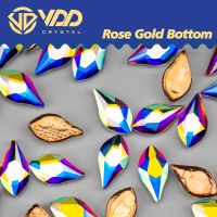 VDD Leaf 4x8mm 100Pcs/500Pcs Glass Crystal Rhinestones Rose Gold Bottom Flatback Hot Fix Strass Shape Strass 3D Stones Wholesale