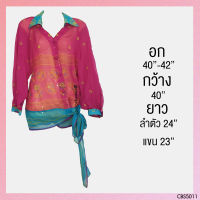 USED - Sheer Pink Floral Top | เสื้อแขนยาวสีชมพู สีฟ้า เสื้อซีทรู ลายดอก โบว์ ซีทรู สาวอวบ มือสอง