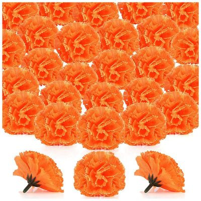 Marigold Flower Heads Bulk, 100Pcs Artificial Flowers Heads for Garlands Crafts, Silk Marigold Fake Flowers, Orange