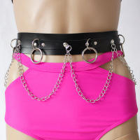 Fashion Leather Silver Chain Belt Women BDSM Harness Waist Belt With O-Ring Spike Chain Goth Punk Waistband For Night Club Party