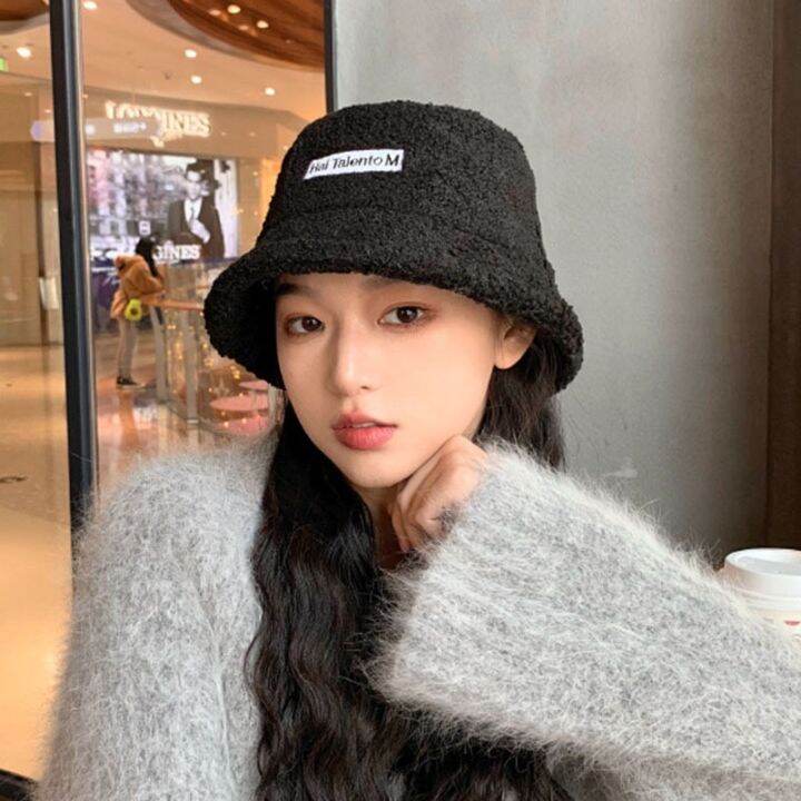 ส่งเร็วพิเศษ-hat-หมวกฤดูหนาว-หมวกไหมพรม-หมวกบักเก็ต-ผ้าขนแกะ-หมวกบักเก็ต-หมวกแฟชั่นสไตล์เกาหลี