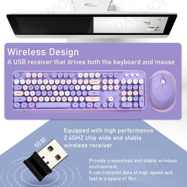 mofii-2-4กรัมคีย์บอร์ดคอมพิวเตอร์ไร้สายเมาส์คอมโบชุดสีย้อนยุครอบปุ่มกด-colorqwerty-ประเภทคีย์บอร์ด