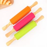 1Pc Silicone Roll Cut Mat Wooden Handle Rolling Pins Cutting Pad Fondant Cake Dough Baking Tool Bread  Cake Cookie Accessories