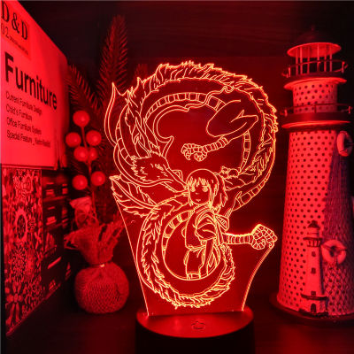 Spirited Away White Dragon 3D Illusion โคมไฟอะนิเมะ RGB Led Neon Night Lights Touch Sensor โคมไฟสำหรับห้องนอนมังงะโคมไฟข้างเตียง