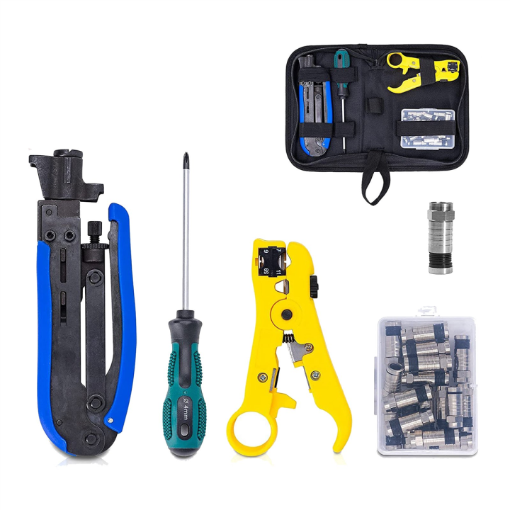 Coax Compression Tool Kit Wire Stripper Tool Battery Cable Crimping