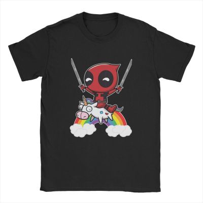 Mens T-Shirts Marvel Deadpool In A Crazy Unicorn 100 Cotton Short Sleeve T-Shirts Disney T Shirts Collar 100% Cotton