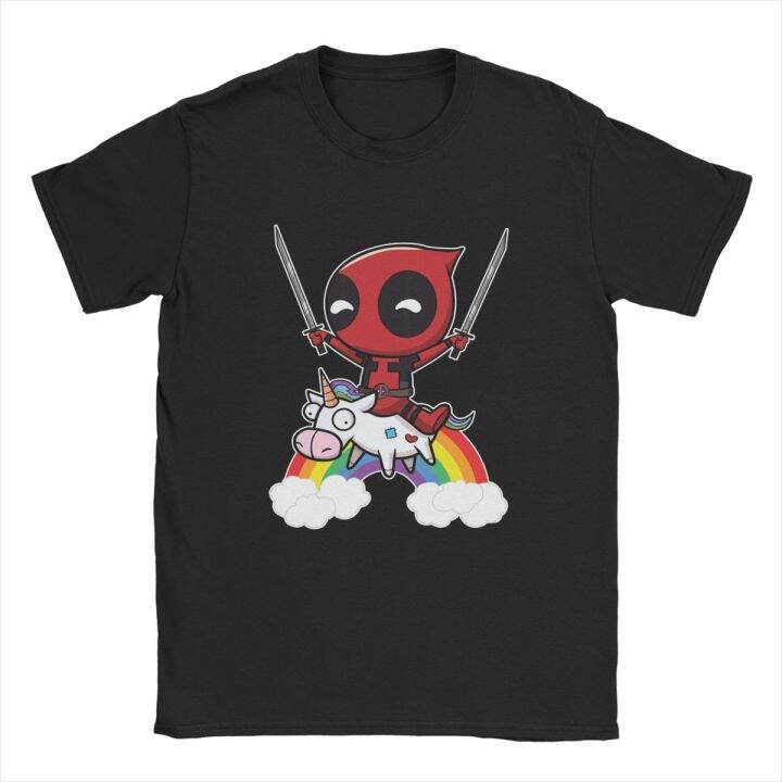 mens-t-shirts-marvel-deadpool-in-a-crazy-unicorn-100-cotton-short-sleeve-t-shirts-disney-t-shirts-collar-100-cotton