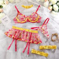 2023 Korean Lace Exotic Sets 3 Piece Girls Contrast Sweetheart Underwire Lingerie Embroidered Ruffle Garter Set