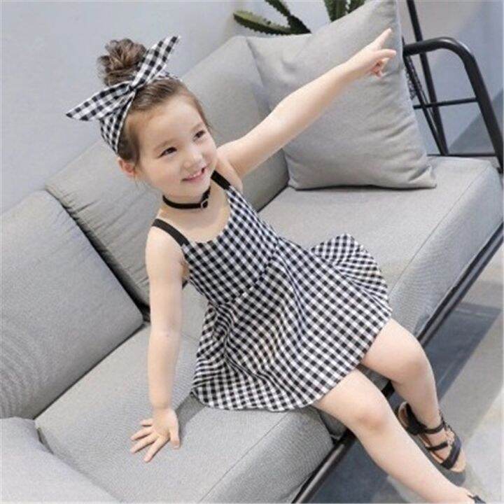 jeansame-dress-ชุด1-5years-เด็กวัยหัดเดินสาวเจ้าหญิงชุดสายรัดลายสก๊อตฤดูร้อนเด็กทารกชุดเดรสแขนกุด-vestido-festa-infantil