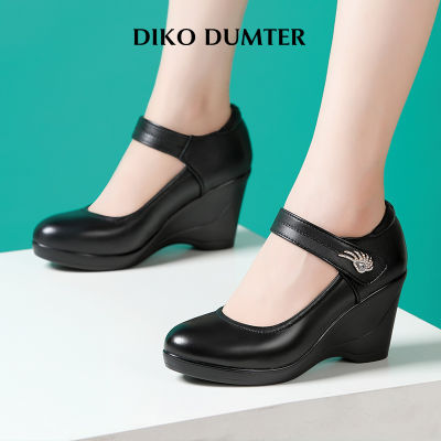 DikoDumter รองเท้าส้นสูงผู้หญิง,รองเท้าส้นเตารีดสีทึบใหม่รอบนิ้วเท้า