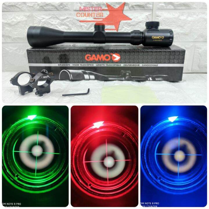 TELESKOP GAMO 3-9X40 RGB NYALA LAMPU MERAH BIRU HIJAU - TELESKOP ...