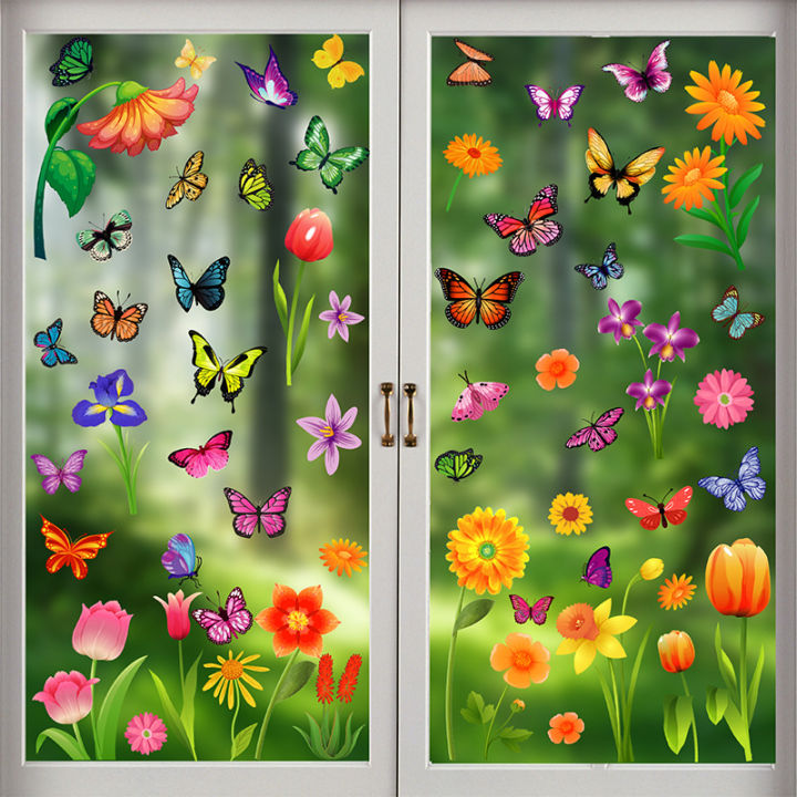 door-and-window-decals-butterfly-window-sticker-flower-decal-spring-sticker-butterfly-sticker-bionic-sticker