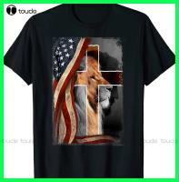 American Flag Christian Jesus Patriotic Usa Lion And Cross T-Shirt S-3Xl Vintage Tees For Women Funny Art Streetwear Cartoon Tee 4XL 5XL 6XL