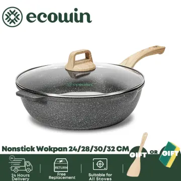 Carote Essential Woody Maifan periuk batu Non-stick PFOA Free Deep Fry Pan  with Lid Suitable All Stove(24/28/32cm)