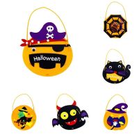 LITERARYFAN ผ้าไม่ทอ ถุงขนมฮาโลวีนแบบทำมือ ค้างคาวผีผี หลอกหรือปฏิบัติ DIY Trick or treat BAG ตะกร้าของขวัญ กระเป๋าใส่ฟักทอง กระเป๋าใส่ฟักทอง อนุบาลอนุบาล