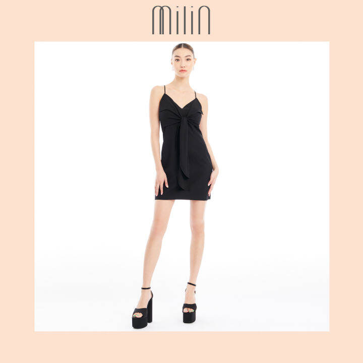 milin-knotted-v-neck-mini-dress-เดรสสั้นสายเดี่ยวคอวีผูกหน้า-great-dress