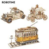 Robotime 3 DIY 3D การขนส่งไม้ชุดชุดรถวินเทจ Tramcar รถม้าของเล่นของขวัญเด็กผู้ใหญ่