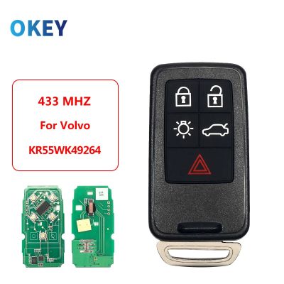 Okey รีโมทกุญแจรถอัจฉริยะ5ปุ่ม433Mhz สำหรับ Volvo XC60 S60 V40 V60 S80 XC70 KYDZ FSK ID46 FCC: KR55WK49264