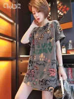 chaochao shop เสื้อยืดแฟชั่นผู้หญิงลายทางแขนสั้นคอกลม เนื้อผ้าดีใส่สบาย! New Fashion women