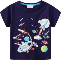 Patriotic USA American Flag Toddler T-Shirt Boys Spaceship Base Planet Pattern Short Sleeved T Boys Summer Tops