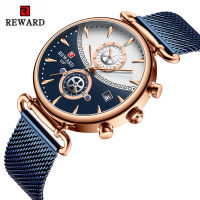 REWARD Luxury Sport Men Watch Top Brand Blue Stainless Steel Mesh Chronograph Watch Men Waterproof Watch relogio masculino 2020