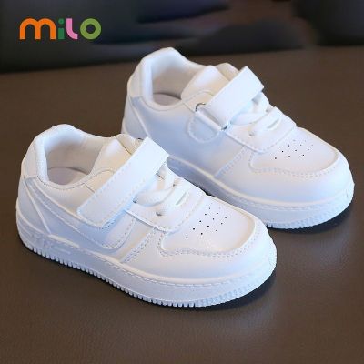 hiLuoJiangQuShuangYangYou MILO รองเท้าผ้าใบเด็ก รองเท้าสีขาว ระบายอากาศได้ดี สวมใส่สบาย ดีไซน์เรียบง่าย เข้ากับเด็กชายและเด็กหญิงได้ง่าย