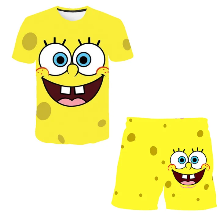 2022-summer-sponge-funny-pattern-casual-sports-suit-boys-and-girls-printed-t-shirts-girls-clothes-casual-suits-3-14-years-old