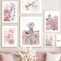 Pink Sakura Rose Tulip Flower Landscape Wall Art Canvas Painting Nordic Posters And Prints Wall Pictures For Living Room Decor Wall Décor