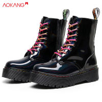 AOKANG Sepatu BOOT Pendek ผูกเชือกหลากสีแฟชั่นสำหรับผู้หญิงสไตล์อังกฤษหลากหลายใหม่รองเท้าบูท Martin รองเท้าขนแกะพลัส