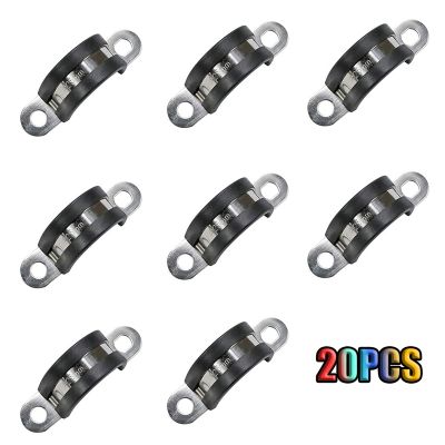 20 Pcs 25mm Rubber Pipe Strap 304 Stainless Steel Rubber Cushioned Cable Replacement Spare Parts 2 Hole U-Tube Strap for Tube, Pipe