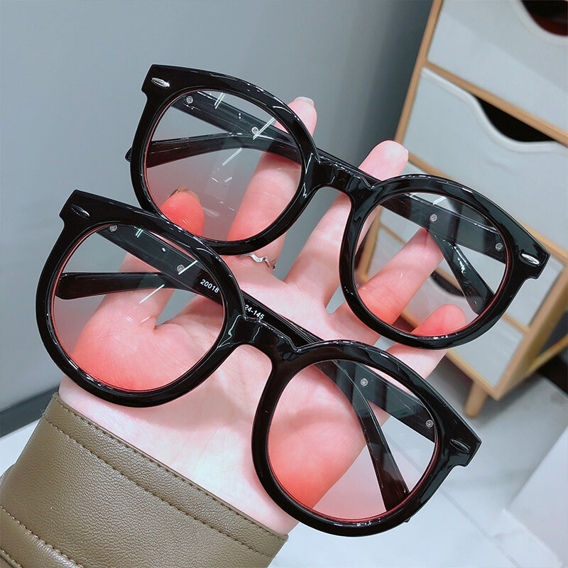 Kecerunan Blush Cermin Wanita Myopia Kaca Korea Versi Hitam Bergaya Bingkai Plain Solek Artifak Bingkai Mata Pusingan Muka Ptq