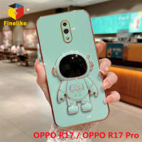 สำหรับ OPPO R17 /Oppo R17 Pro เคสโทรศัพท์แฟชั่นการ์ตูนนักบินอวกาศ Electroplating Soft TPU Anti-Slip ปลอก + ผู้ถือ