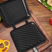 【ลดล้างสต๊อก】Sandwich Pan Breakfast Double Sided Frying Pan Flat Bottom Nonstick Sandwich Panini Maker Pan Pattern Grid