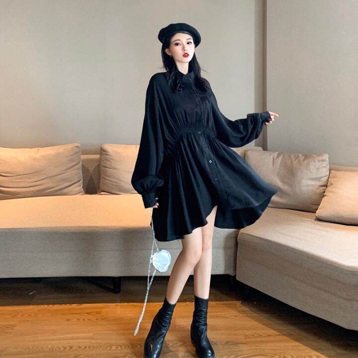 hot-dt-new-loose-irregular-design-waist-closed-collar-lazy-sleeve-dress