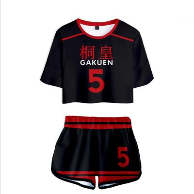 [Cos imitation] อะนิเมะ Kuroko ไม่มีตะกร้า Basuke คอสเพลย์เครื่องแต่งกาย GAKUEN High School Aomine Daiki Tracksuit ผู้หญิง2ชิ้นชุดเสื้อและกางเกงขาสั้น