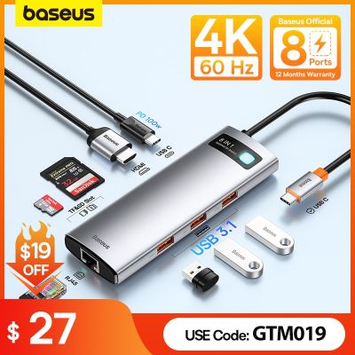 Baseus อะแดปเตอร์ฮับ10อะแดปเตอร์ Gbps USB C ชนิด C เป็น HDMI-USB ที่เข้ากันได้พอร์ตอิเทอร์เน็ตแท่นวางมือถือสำหรับ Macbook Air M1 M2ตัวแยก USB