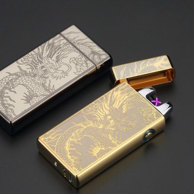 ZZOOI Stereo Relief Charging Lighter USB Double Arc Pulse Lighter Zinc Alloy Windproof Electronic Lighter