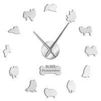 Adorable Pomeranian Spitz Dog Shaped 3D DIY Designer Wall Clock Acrylic Wall Stickers With Mirror Effect Clock For Home Decor