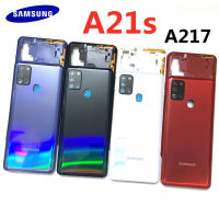 เคสโครงหน้ากากกลางกรอบโทรศัพท์สำหรับ Samsung Galaxy A21S A217 A217F + ฝาหลังแบตเตอรี่อะไหล่ซ่อมเลนส์กล้องถ่ายรูปประตูหลัง