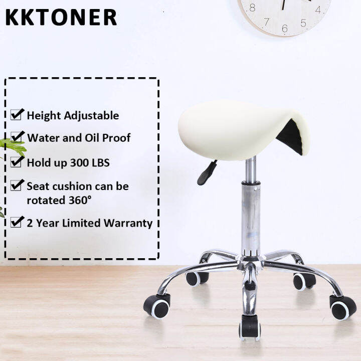 KKTONER Rolling Saddle Stool PU Leather Swivel Adjustable Rolling Stool