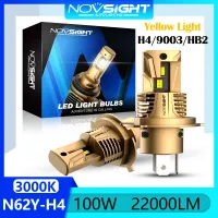 3000K แสงสีเหลือง Novsight N62Y H4 LED หลอดไฟหน้า 100W 22000LM ไฟ LED สว่างมากสำหรับรถ High Beam ต่ำ Plug &amp; Play 2 ชิ้นจัดส่งฟรี