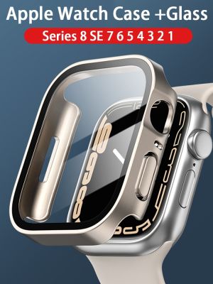 Glass+Cover for Apple Watch Case 45mm 41mm 44mm 40mm Screen Protector Straight Edge Bumper iWatch Series 8 7 4 5 SE Accessories Nails  Screws Fastener