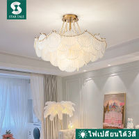 Ceiling Lights โคมไฟเพดาน ไฟเพดานบ้าน LED โคมไฟห้องนั่งเล่น ห้องนอนของโรงแรม โคมระย้าคริสตัลยุโรป โคมไฟเปลี่ยนสี 3สี