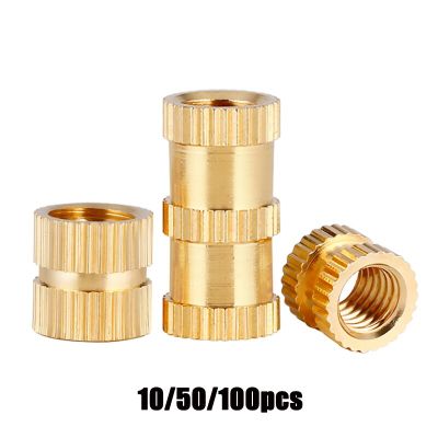 100/50/10pcs Insert Knurled Nuts Brass Hot Melt Inset Nuts Heating Molding Copper Thread Inserts Nut M2 M2.5 M3 M4 M5 M6 M10 Nails Screws Fasteners