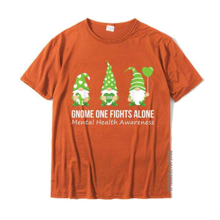 gnome-one-fights-alone-mental-health-awareness-green-ribbon-t-shirt-cotton-printing-tops-t-shirt-company-mens-top-t-shirts