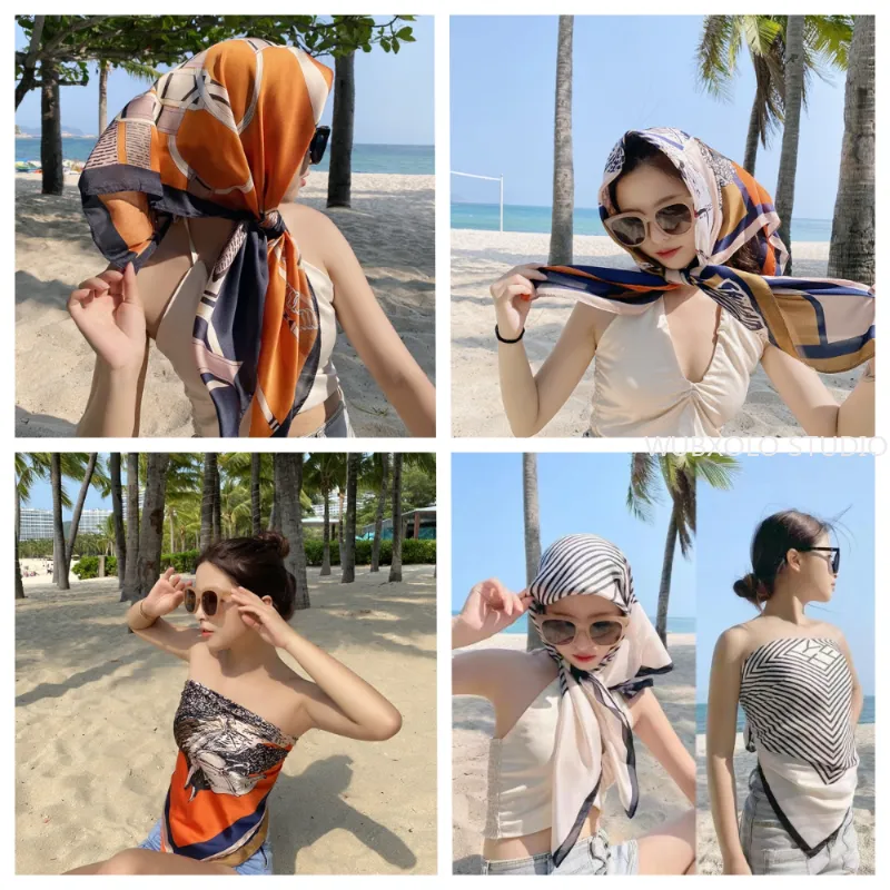 New Silk Head Scarf for Women 90*90cm Luxury Brand Letter Scarves Satin  Head Scarf Bandanas Silk Hair Night Sleeping Head Scarf - AliExpress