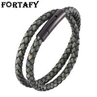 FORTAFY Jewelry for Men Women Green Genuine Leather ided Rope celet Fashion Steel Buckle Charm Leather Bangle Gift FR0486