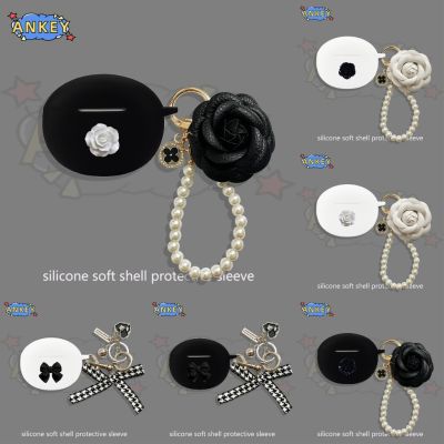 Suitable for Case for Realme Buds Air 5 Pro T100 Air 2 Air 3 Neo Earphone Silicone Cover Black Flower Earbuds Soft Protective Headphone Headset Skin